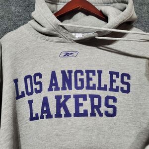Vintage Rare NBA LA Los Angeles Lakers Gray Reebok Center Logo Hoodie Mens Large